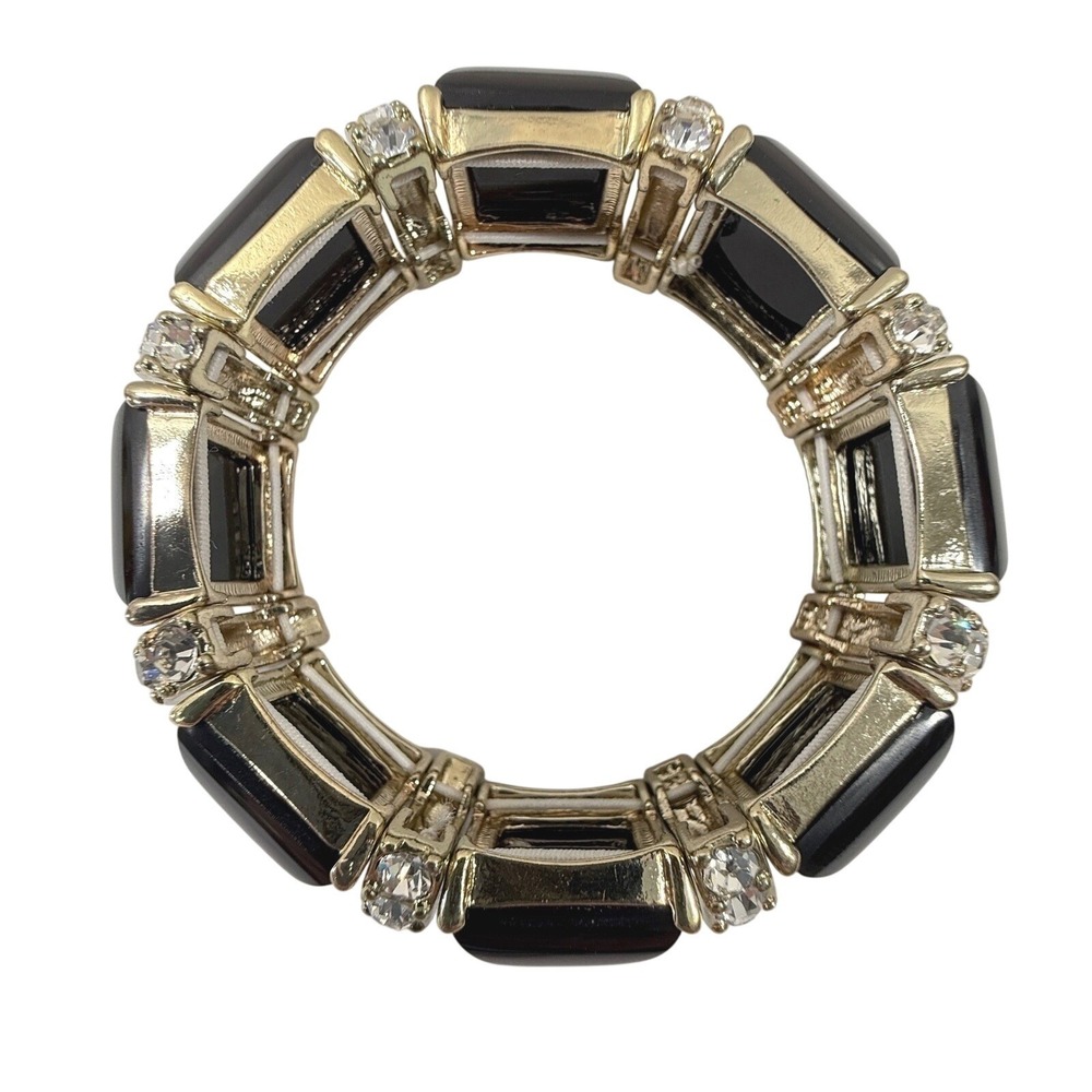 Chunky Stretch Bracelet Women Black Gold Tone Rhinestone Bold Statement Jewelry - Picture 4 of 11